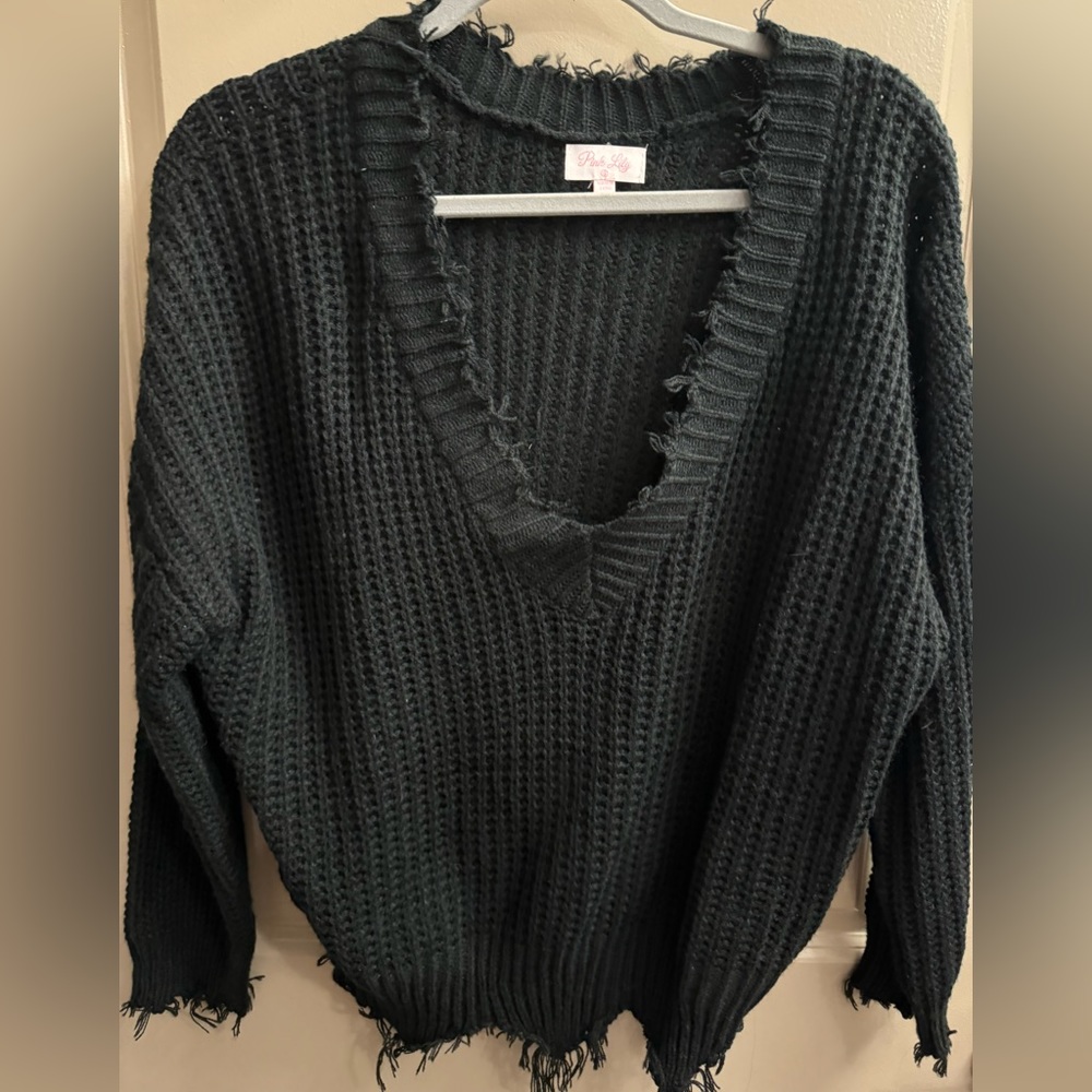Black frayed boutique sweater